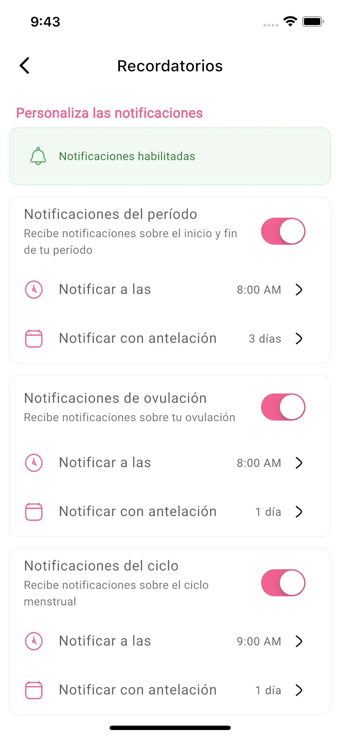 Recordatorios personalizados